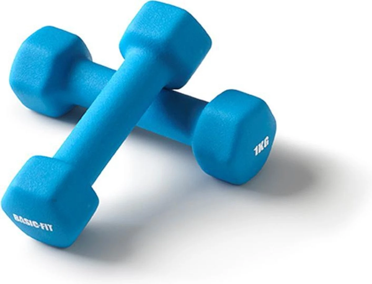 Basic-Fit® Dumbbells - Dumbells Set - 2 X 1 Kg - Rubber - Blauw 3 Basic-Fit® Dumbbells - Dumbells Set - 2 X 1 Kg - Rubber - Blauw