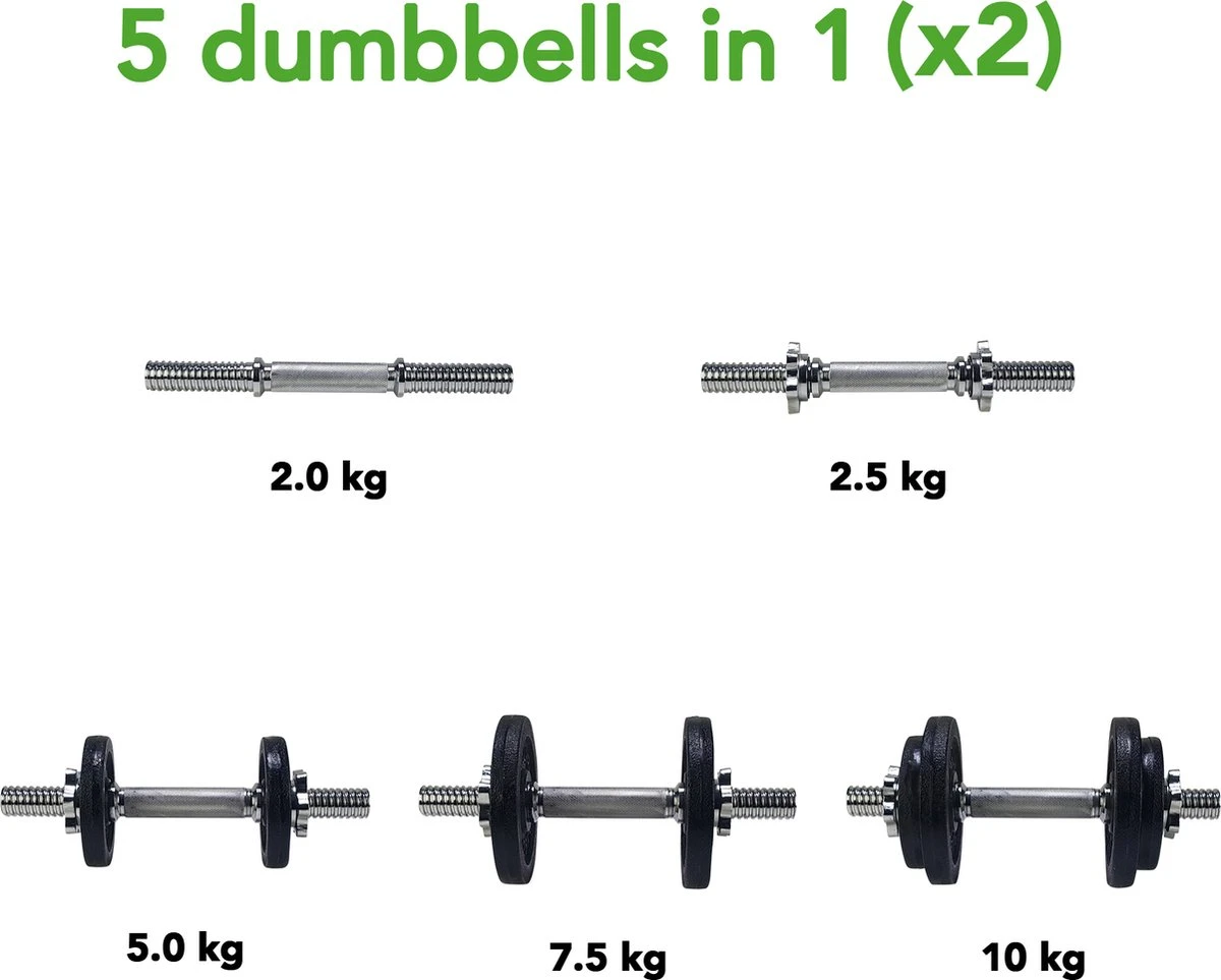 Tunturi Gewichten Gietijzer Totaal 20kg - Halterset Met Schroefsluiting - Dumbbell Set - 2 Halterstangen - 30mm - Incl. Gratis Fitness App 4 Tunturi Gewichten Gietijzer Totaal 20kg - Halterset Met Schroefsluiting - Dumbbell Set - 2 Halterstangen - 30mm - Incl. Gratis Fitness App - Afbeelding 2