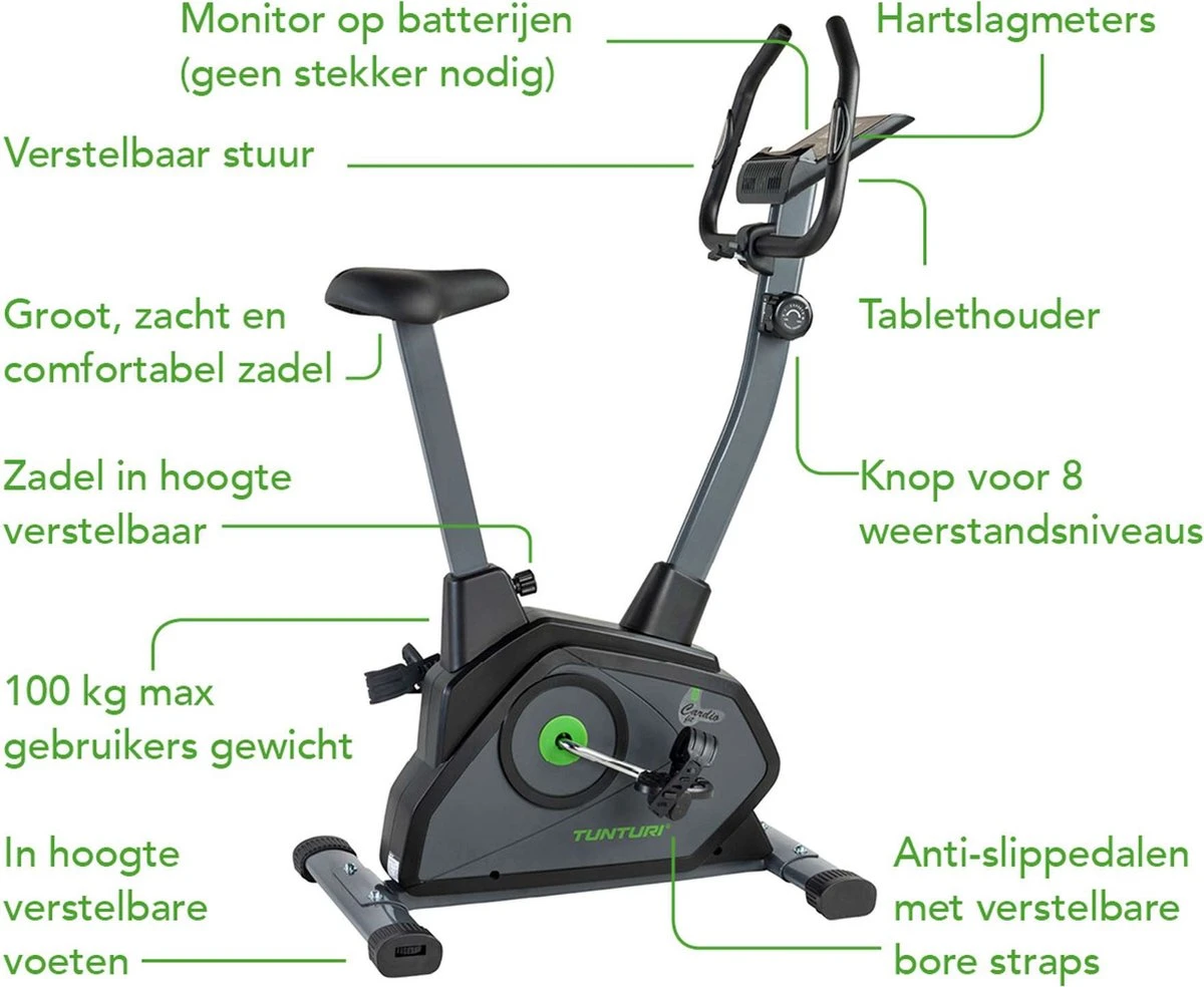 Tunturi Cardio Fit B35 Hometrainer - Fitnessfiets - 8 Weerstandsniveaus - Hartslagmonitor - Ergonomisch - Verstelbaar Stuur - Transportwielen 13 Tunturi Cardio Fit B35 Hometrainer - Fitnessfiets - 8 Weerstandsniveaus - Hartslagmonitor - Ergonomisch - Verstelbaar Stuur - Transportwielen - Afbeelding 11