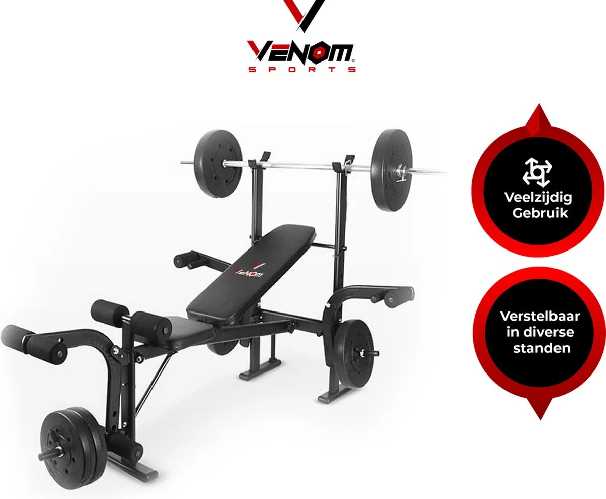 Venom Sports Halterbank – Fitnessbank – Verstelbare Rugleuning – Uiterst Geschikt Voor Gewichten – Incl. Beenhouder – Zachte Handgrepen – PU Kussens – Triangel Structuur – Inklapbaar - Zwart - 182x116x112cm 3 Venom Sports Halterbank – Fitnessbank – Verstelbare Rugleuning – Uiterst Geschikt Voor Gewichten – Incl. Beenhouder – Zachte Handgrepen – PU Kussens – Triangel Structuur – Inklapbaar - Zwart - 182x116x112cm