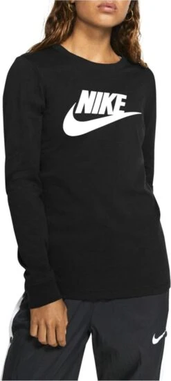 NIKE Sportswear Essential Icon Futura Lange Mouwenshirt Vrouwen Zwart - Maat S