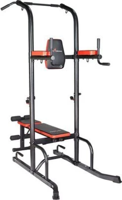 Fitness Trainer - Pull Up Toren - Dip Station – Push Up Bar - Dip Rack Halterbank Inc. 50 Kg GEWICHTEN + Sportbank Fitnessbank + Halterschijven + 3 Halterstangen - Multifunctioneel - Volledig Instelbaar - Opklapbaar -Fit Verkoop 732x1200