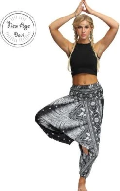 Merkloos Yoga Pants Loose Women High Waist Women Summer Loose Yoga Trousers Baggy Boho Jumpsuit Harem Pants Gym Zwart Wit -Fit Verkoop 755x1200