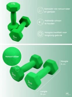 JPS Sports® Dumbells - Gewichten - Dumbells 3kg - Dumbells Set 2 X 3 Kg - Zeshoekig - Duurzaam - Groen -Fit Verkoop 902x1200 2