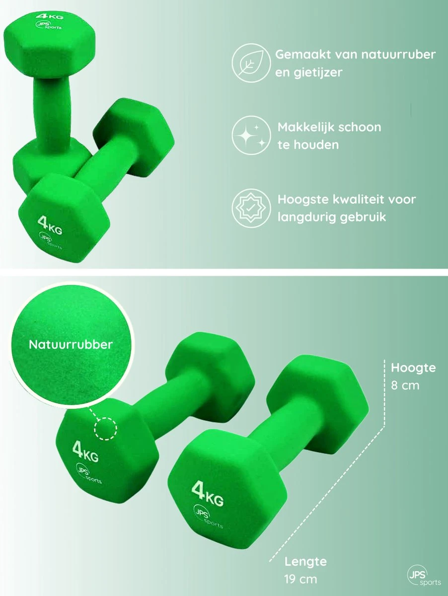 JPS Sports® Dumbells - Gewichten - Dumbells 4kg - Dumbells Set 2 X 4 Kg - Zeshoekig - Duurzaam - Groen 5 JPS Sports® Dumbells - Gewichten - Dumbells 4kg - Dumbells Set 2 X 4 Kg - Zeshoekig - Duurzaam - Groen - Afbeelding 3