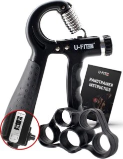 U-Fit One Teller Handtrainer 10 Tot 60kg - Verstelbare Handgrip - Handknijper - Vingertrainer - Onderarm Grip Trainer - Zwart